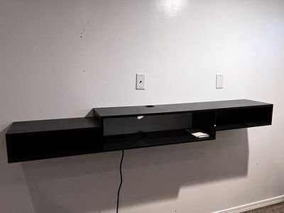 Sleek Black Floating Wall-Mounted TV Stand Console Entertainment Shelf Media Storage
