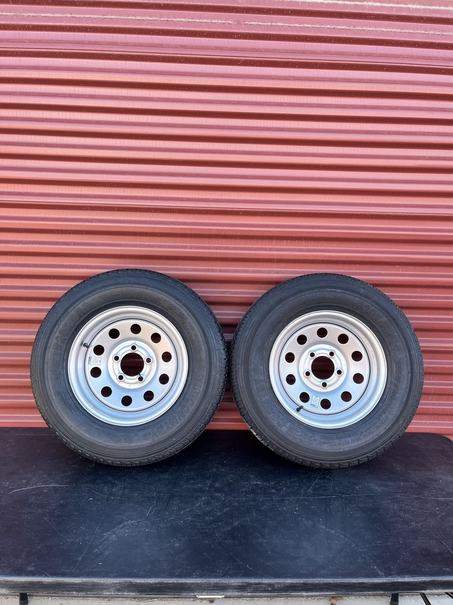 New Free Country ST 205/75 R 14 Trailer Tires Mounted on New Silver Mod Wheels 5 on 4.5