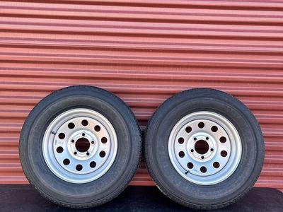 New Free Country ST 205/75 R 14 Trailer Tires Mounted on New Silver Mod Wheels 5 on 4.5