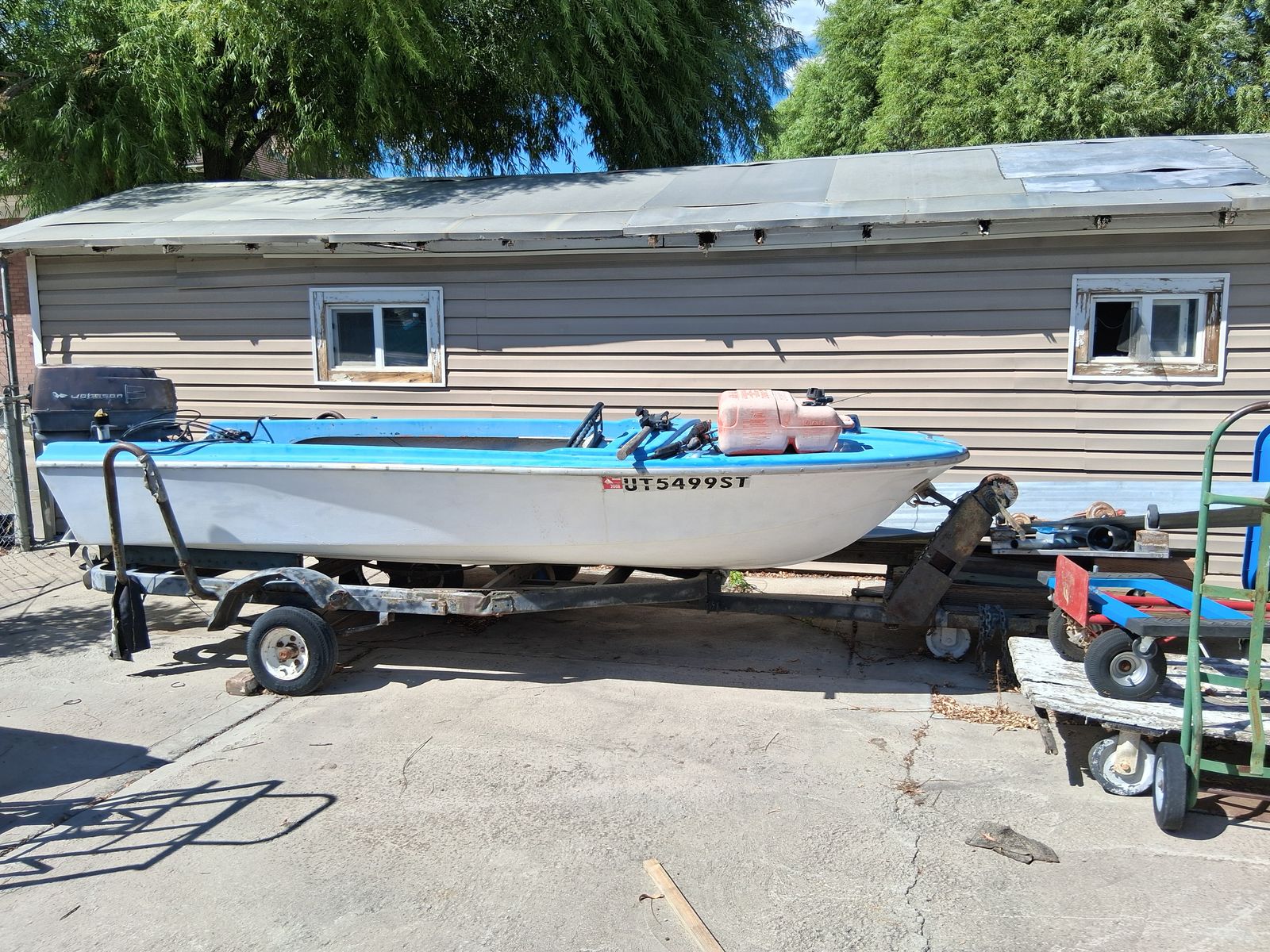 Vintage Motorboat with Outboard Motor and Trailer Project