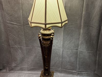 Vintage Marble Base Bronze Table Lamp w/ Shade