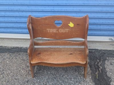 Vintage Wooden 'Time Out' Bench with Heart Cutout - Rustic Child's Seat Decor