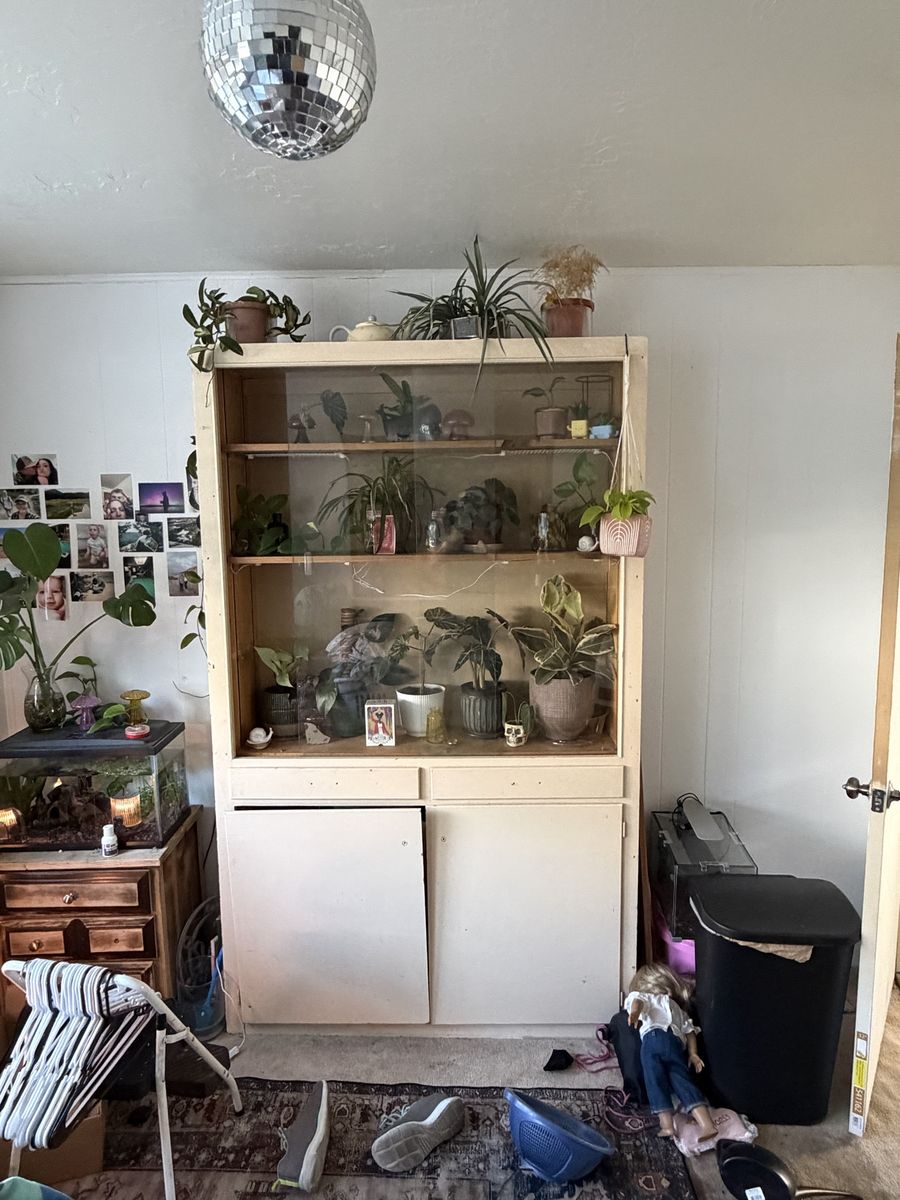 Vintage Wooden Hutch / Display Cabinet with Glass Doors and Lower Storage