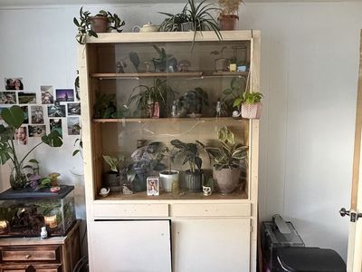 Vintage Wooden Hutch / Display Cabinet with Glass Doors and Lower Storage