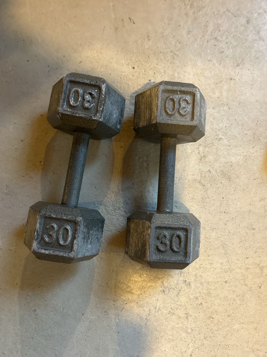 Pair of Used 30lb Hex Head Dumbbells for Strength Training and Fitness