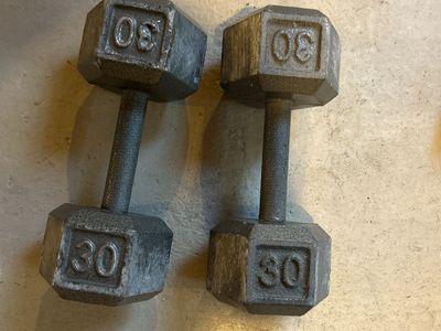 Pair of Used 30lb Hex Head Dumbbells for Strength Training and Fitness