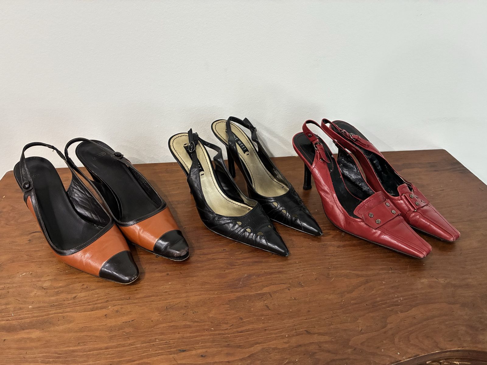 Lot of 3 Womens Slingback Heels Shoes Coach(7), Nine West(7) Red Nine West(7.5)