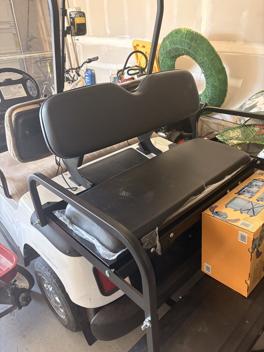 New Black Universal Golf Cart Rear Seat Kit - Flip Down Cargo Bed, Fits Most Carts