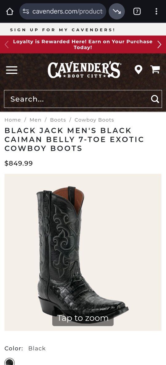 Black Jack Caiman Belly Cowboy Boots mens 10