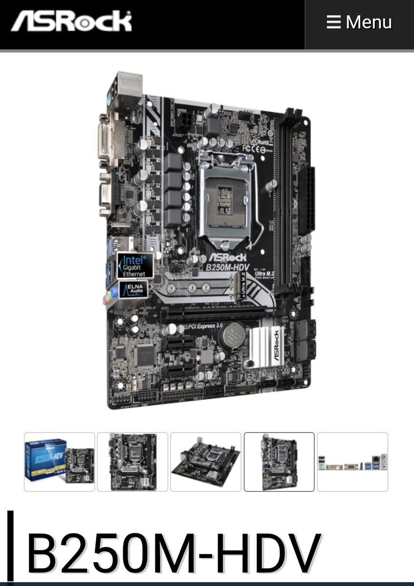 ASRock B250M-HDV LGA1151/ Intel B250/ DDR4/ SATA3&USB3.0/ M.2/ A&GbE/ MicroATX Motherboard