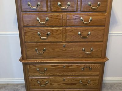 Vintage Thomasville Impressions Collection Oak Chest On Chest Tall Dresser