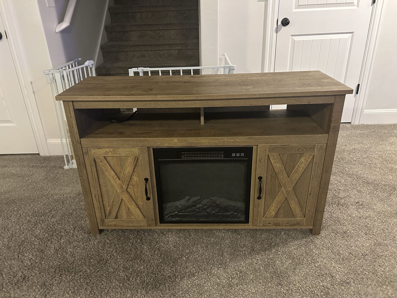 Farmhouse-style Electric Fireplace TV Stand