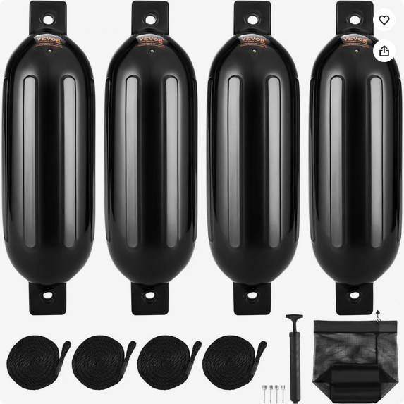 Boat Fenders, 8.5" x 26" Boat Bumpers for Docking, Inflatable Ribbed Fender with Center Holes