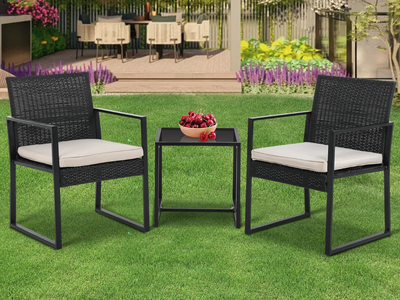 New Black 3-Piece Patio Sets Steel Outdoor Wicker Patio Furniture Sets with cushions