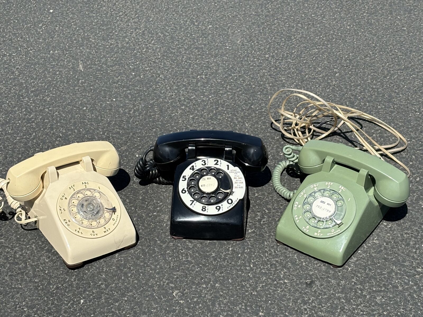 Vintage mid century rotary telephones. Antique phones