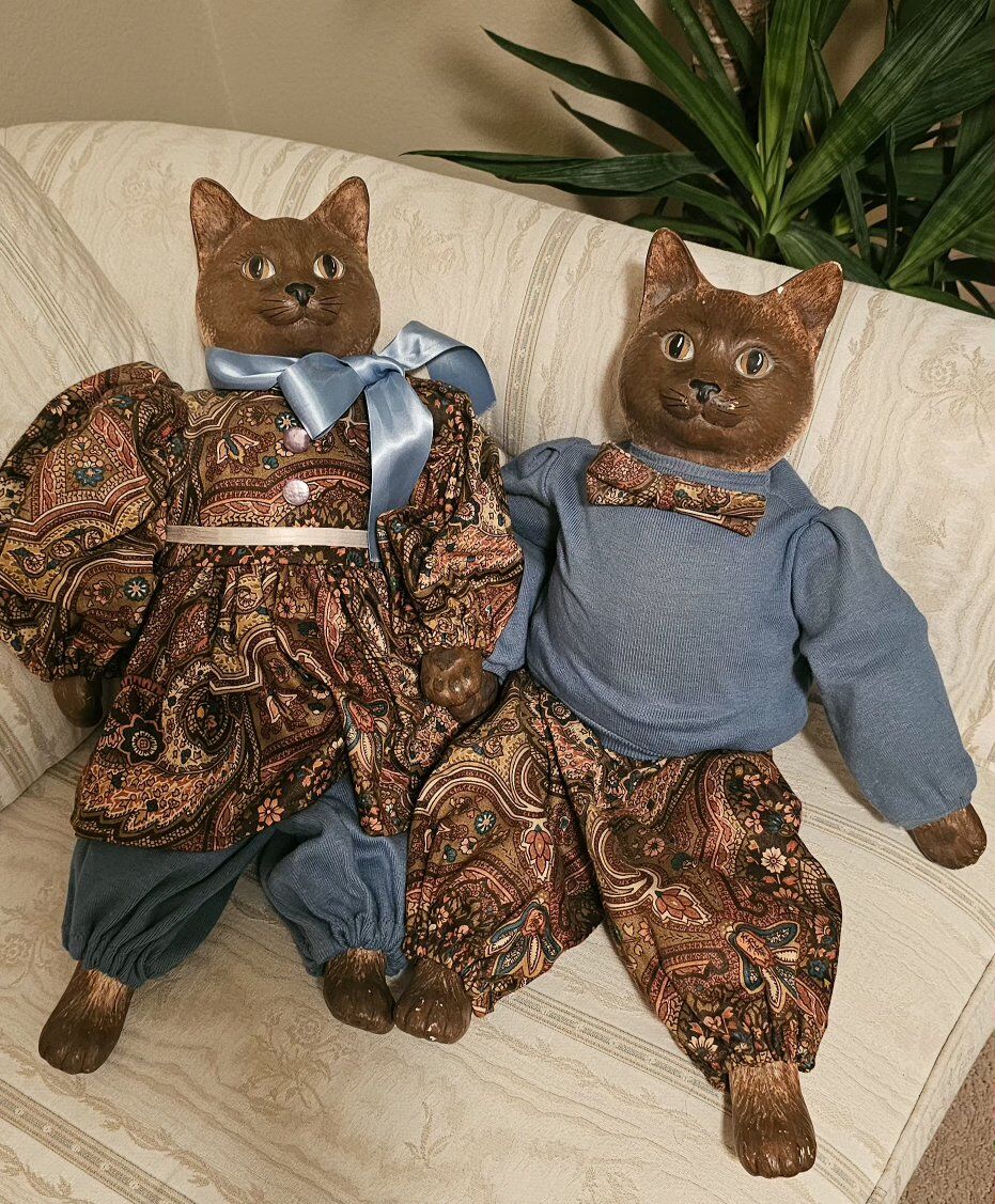 Vintage Resin Cat Pair 20" Tall