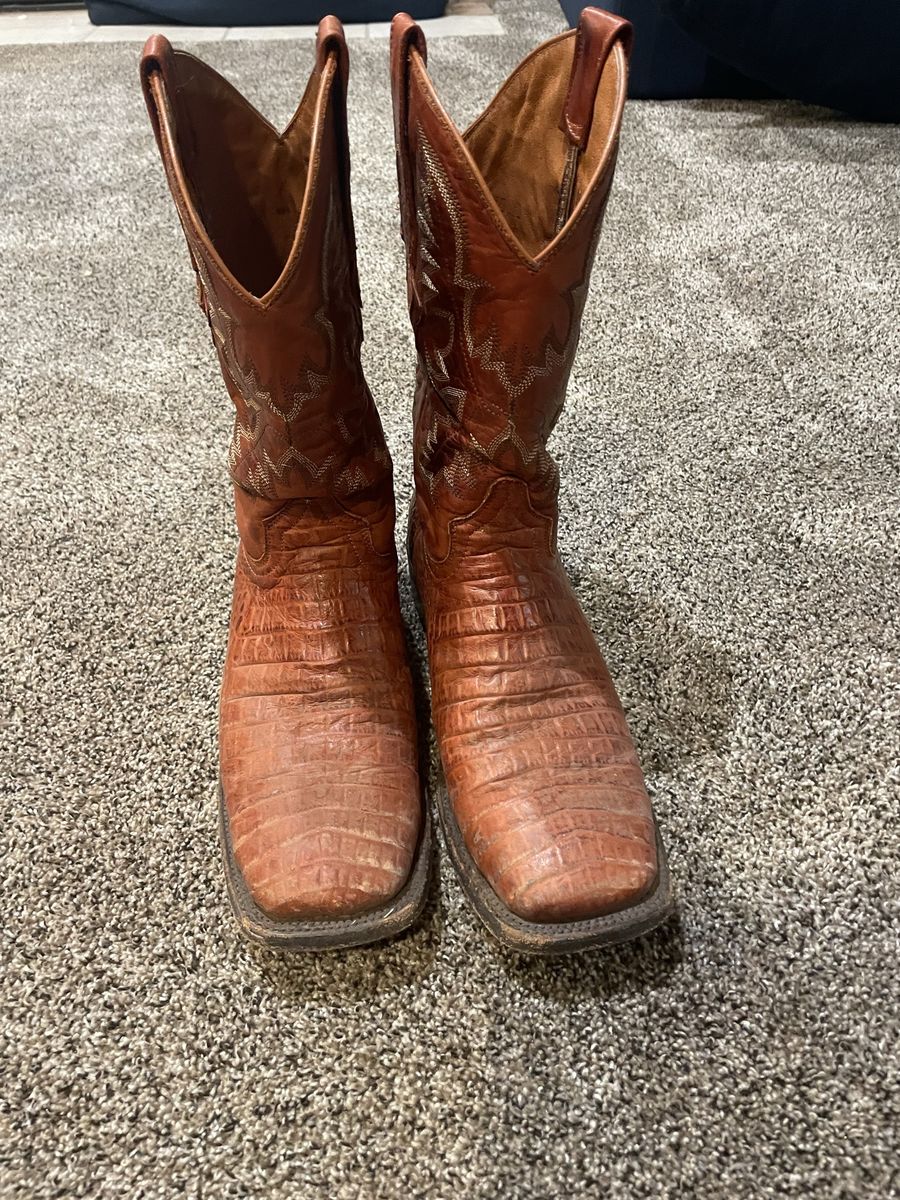 El Presidente Gold Men's Size 11 Brown Alligator Print Leather Cowboy Boots