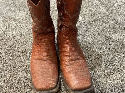 El Presidente Gold Men's Size 11 Brown Alligator Print Leather Cowboy Boots