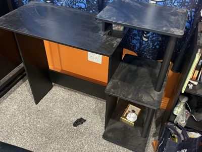 Black L-Shaped Computer Desk with Multi-Tier Storage Shelves