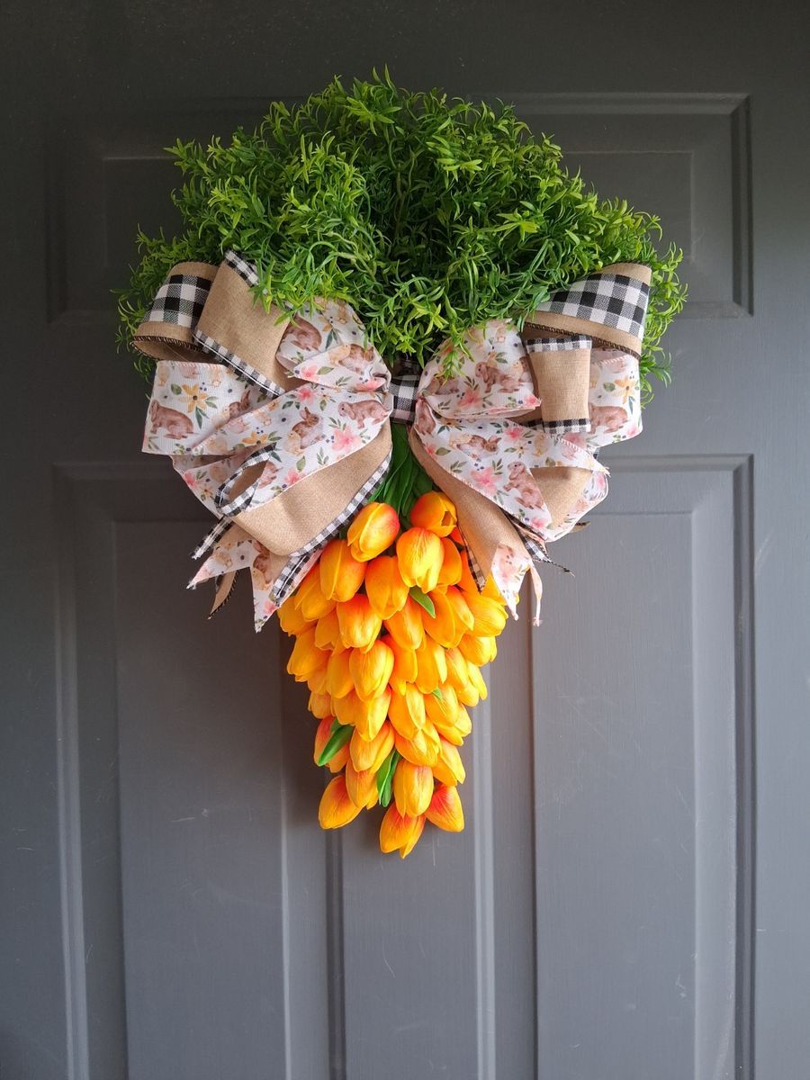 (NEW) HANDMADE SPRING TULIP CARROT WREATH $70 FLORALS DECOR DESIGN