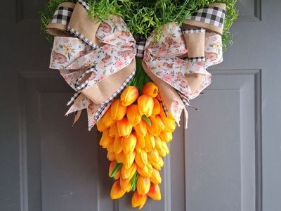 (NEW) HANDMADE SPRING TULIP CARROT WREATH $70 FLORALS DECOR DESIGN