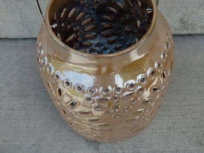 Large Glossy Iridescent Copper Brown Vase Fancy