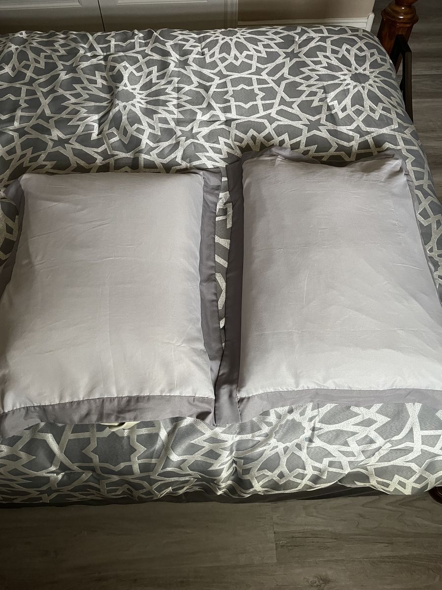 Set of 2 Gray Pillow Shams with Darker Gray Border