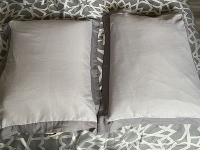 Set of 2 Gray Pillow Shams with Darker Gray Border