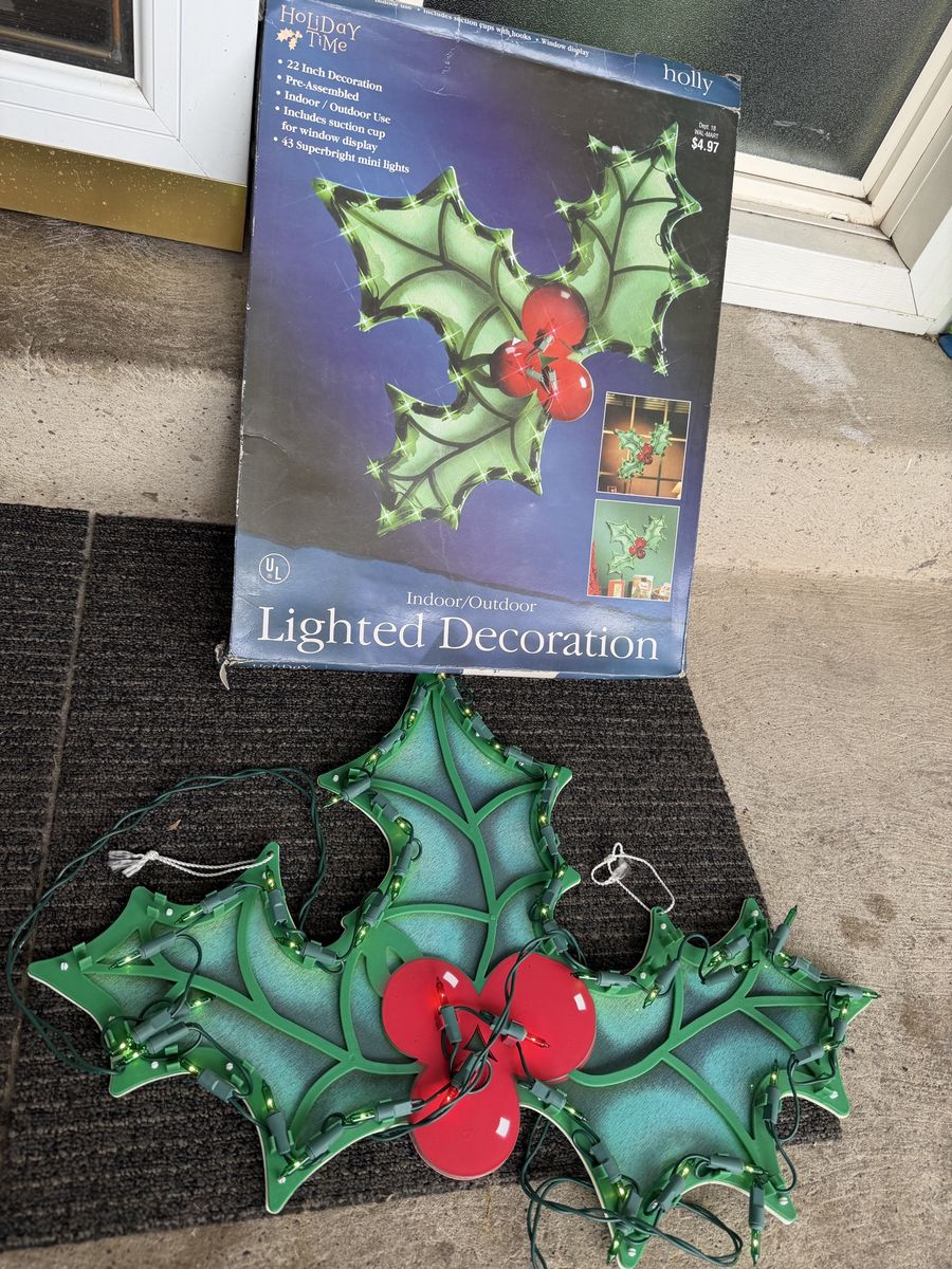Holiday Time 22 Inch Lighted Holly Indoor/Outdoor Decoration with Original Box