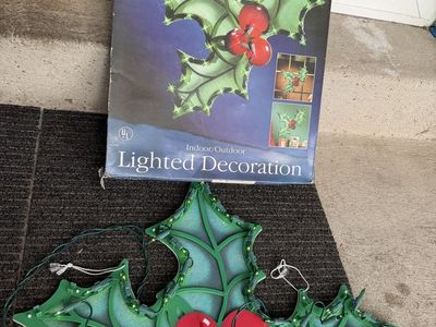 Holiday Time 22 Inch Lighted Holly Indoor/Outdoor Decoration with Original Box