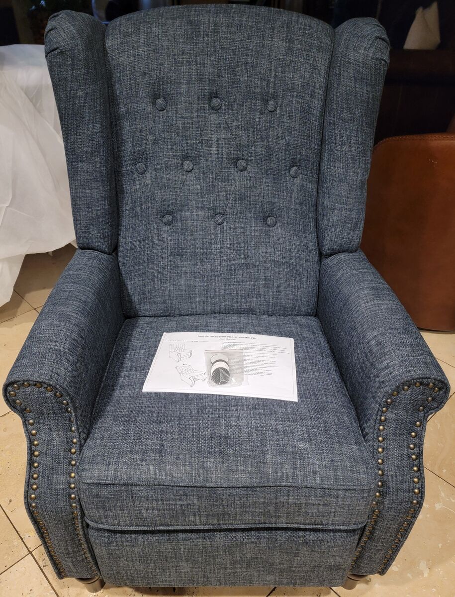 New Assembled Homesvale Push Back Recliner Chair with Nailhead Trim, Denim Blue Polyester Fabric, Living Room Recliner