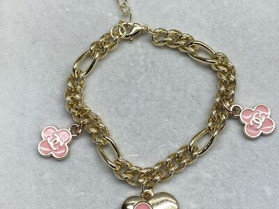 Chanel Gold & Pink Heart Charm Bracelet