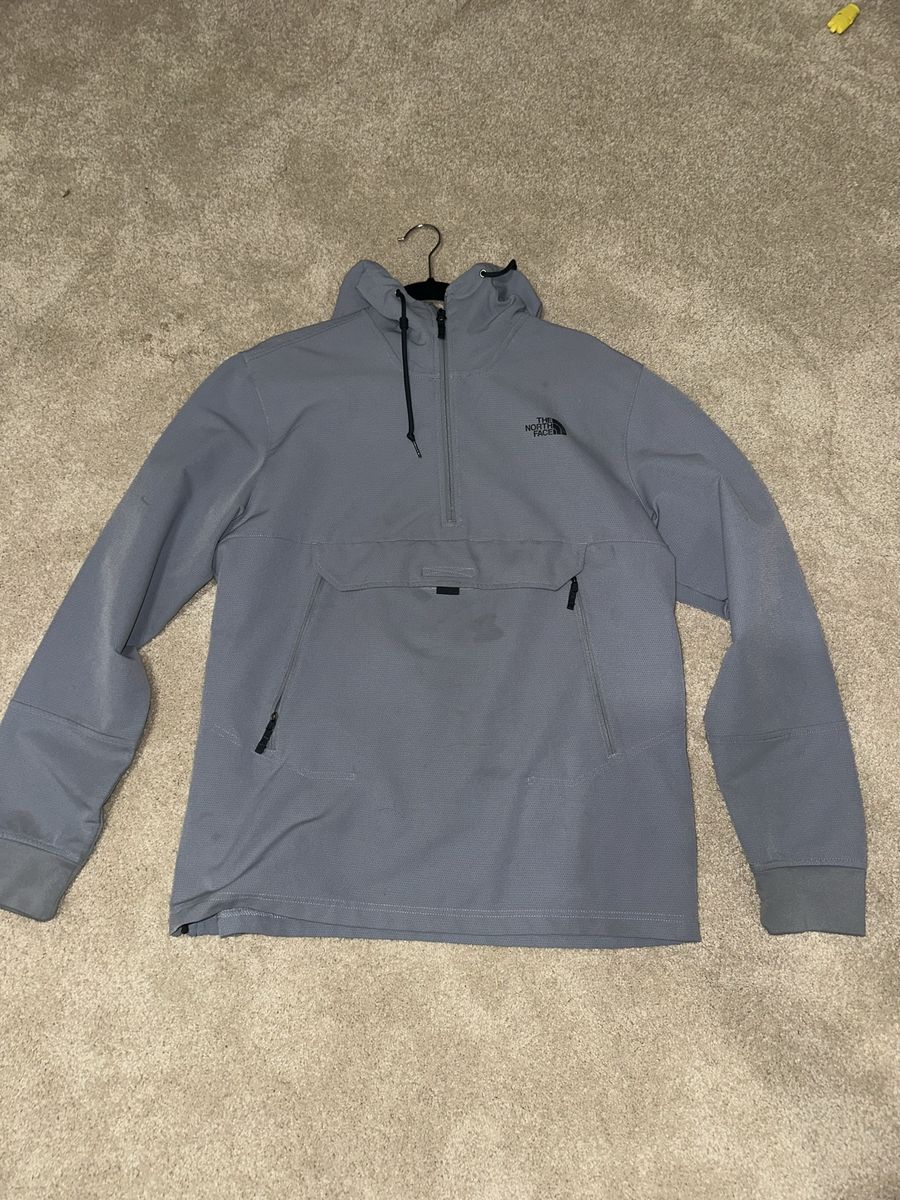 The North Face Men's Grey Half-Zip Anorak Fleece Pullover Hoodie -Large 