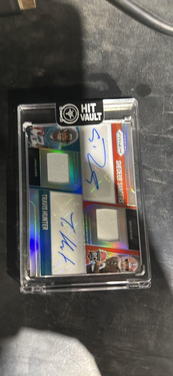2023 Panini Spectra Travis Hunter & Shedeur Sanders Dual Patch Auto Rookie Card #14/99