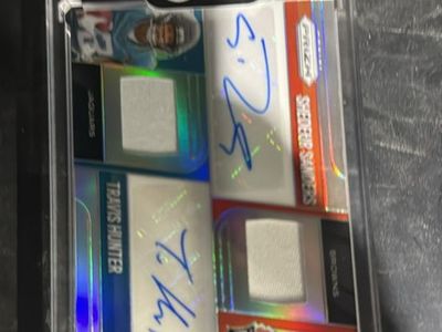 2023 Panini Spectra Travis Hunter & Shedeur Sanders Dual Patch Auto Rookie Card #14/99