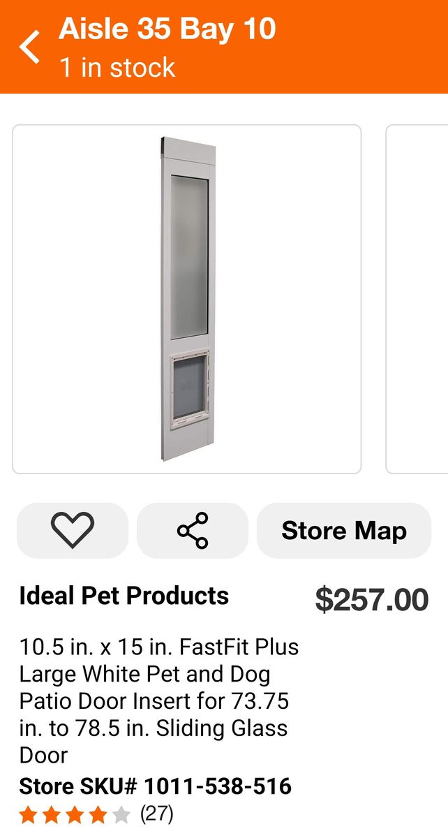Dog Patio Door Insert 10.5 in. x 15 in. Patio Insert Pet Door for 73.75 in. to 78.5 in. Tall