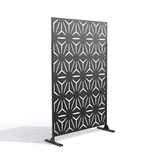 Decorative Metal Privacy Screen Panel - Modern Geometric Pattern, Black Outdoor/Indoor Divider
