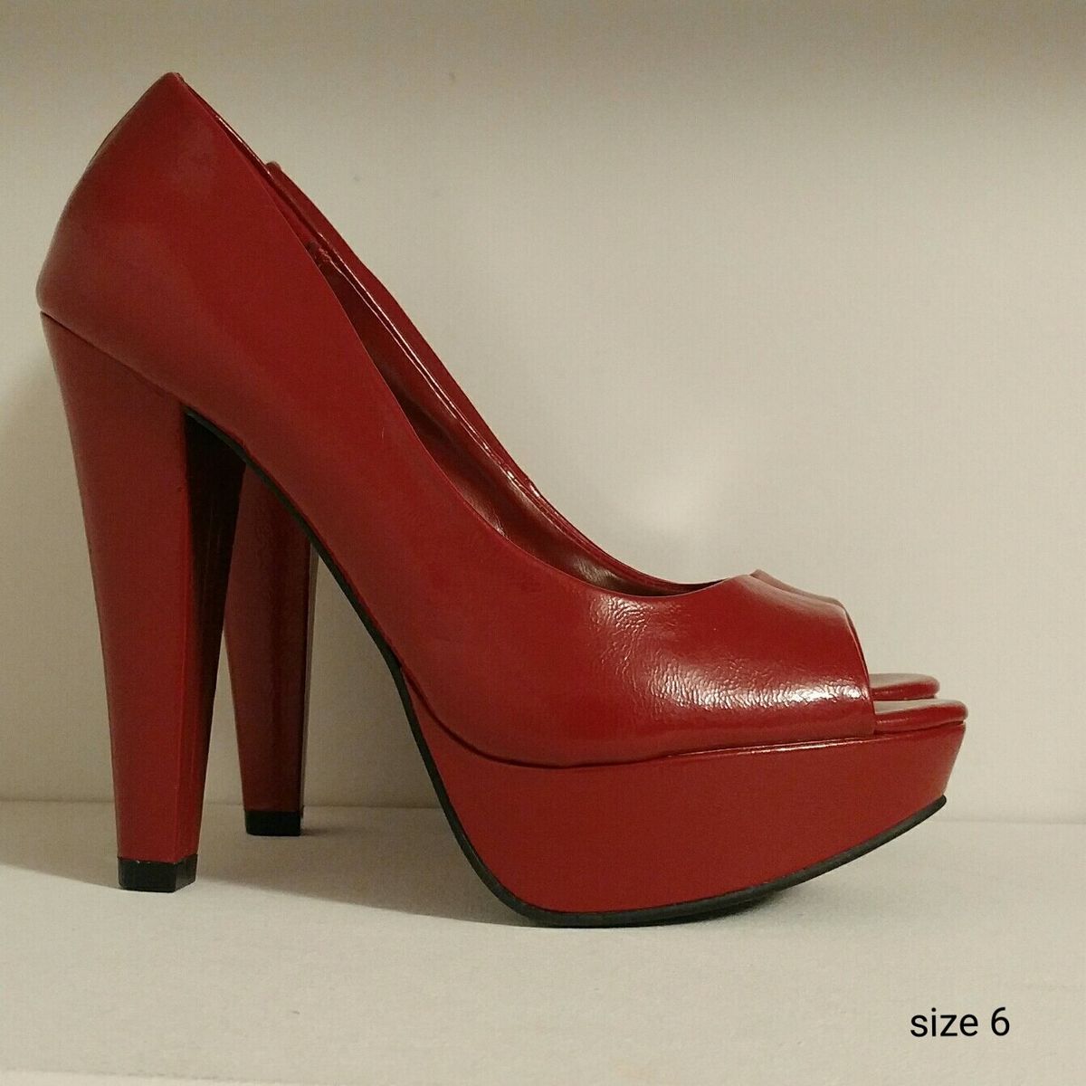 Red Peep-Toe Platform Heels - Size 6