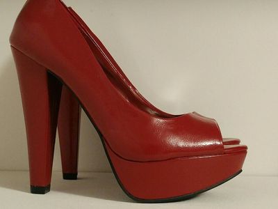 Red Peep-Toe Platform Heels - Size 6