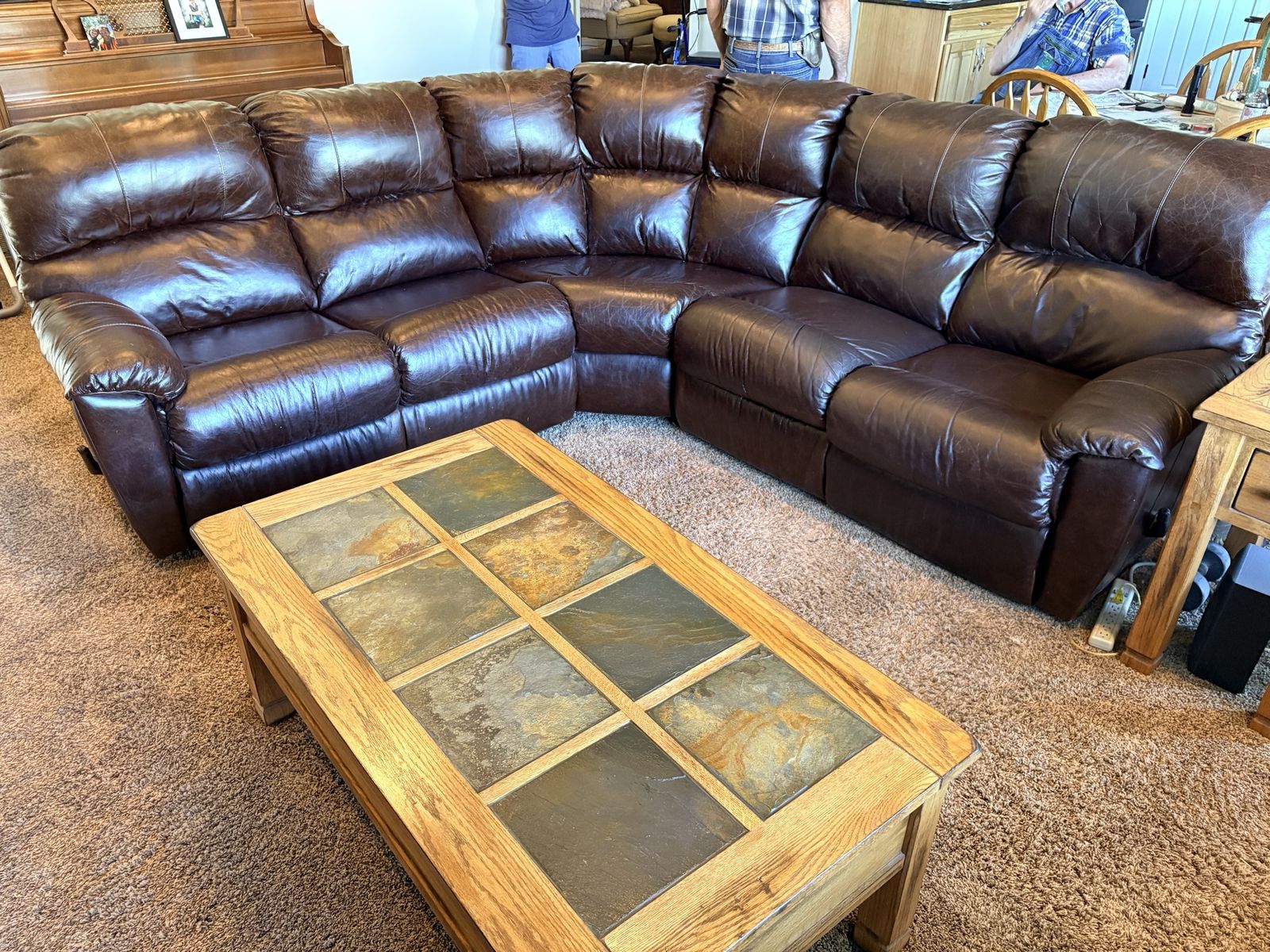 Leather sectional and tables