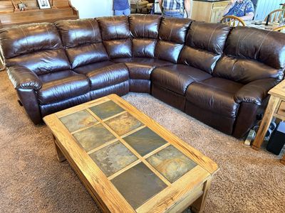 Leather sectional and tables
