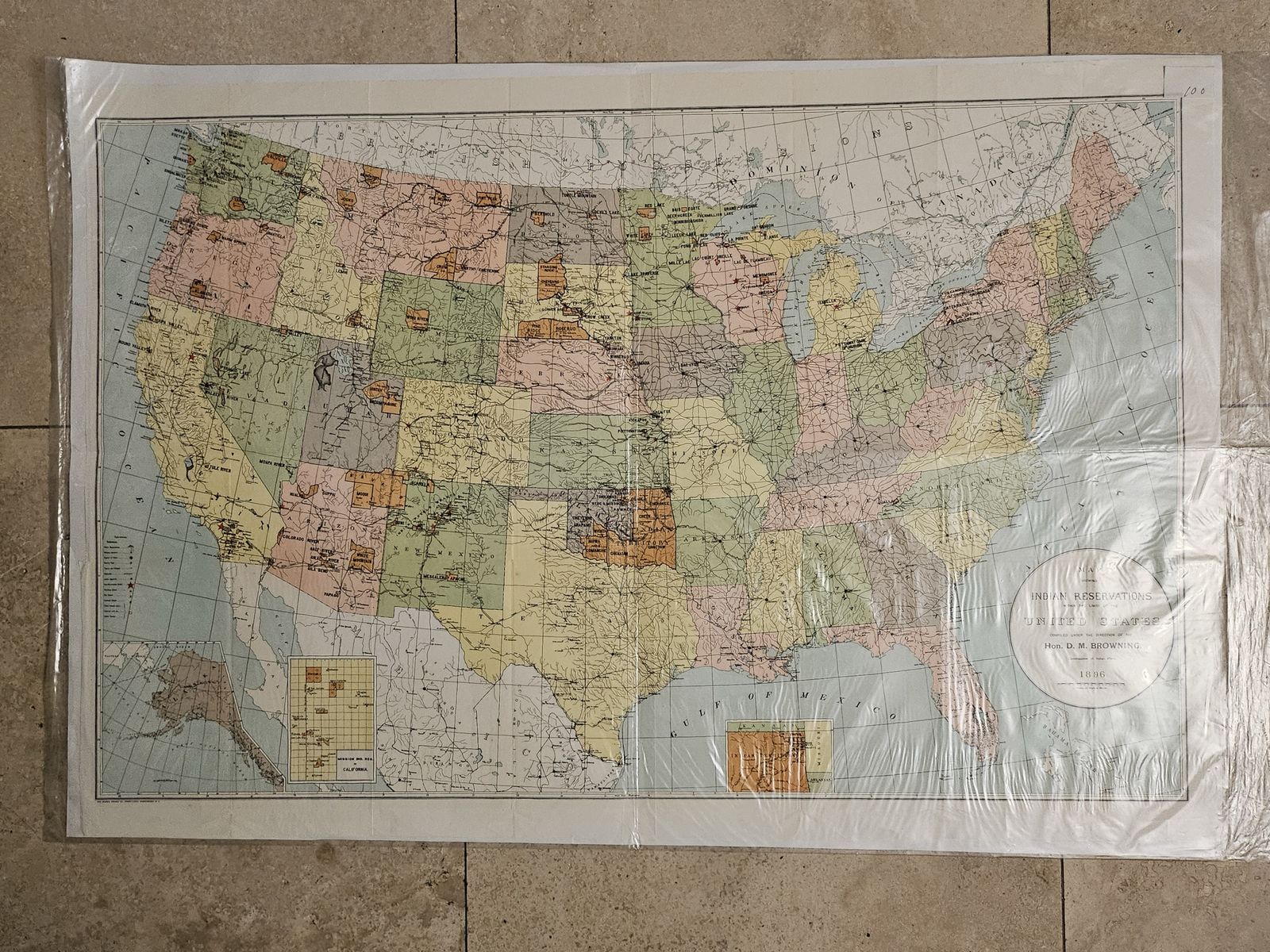 Vintage 1892 Map Of  Indian Reservations