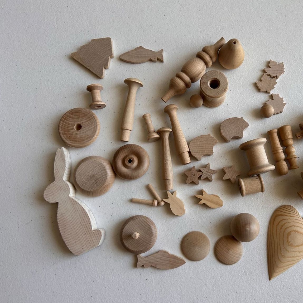 Unfinished Wooden Craft Shapes Assortment - Beads, Spools, Animals, Wheels for DIY Projects