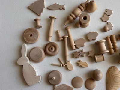 Unfinished Wooden Craft Shapes Assortment - Beads, Spools, Animals, Wheels for DIY Projects