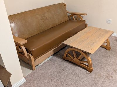 full set of wagon wheel antique furniture