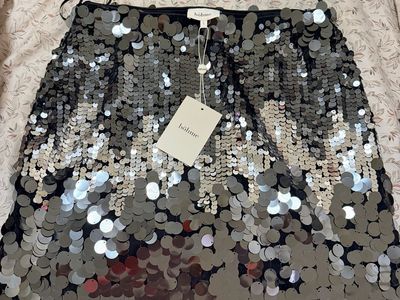 New. New Years Böhme Sequin Mini Skirt Silver Size Large New with Tags