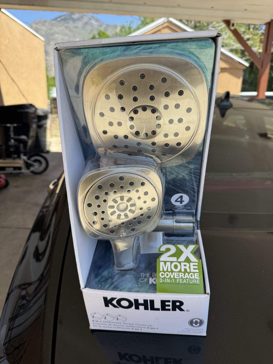 New Kohler Adjuste 3-in-1 Multifunction Showerhead, Brushed Nickel, R31250-G-BN.
