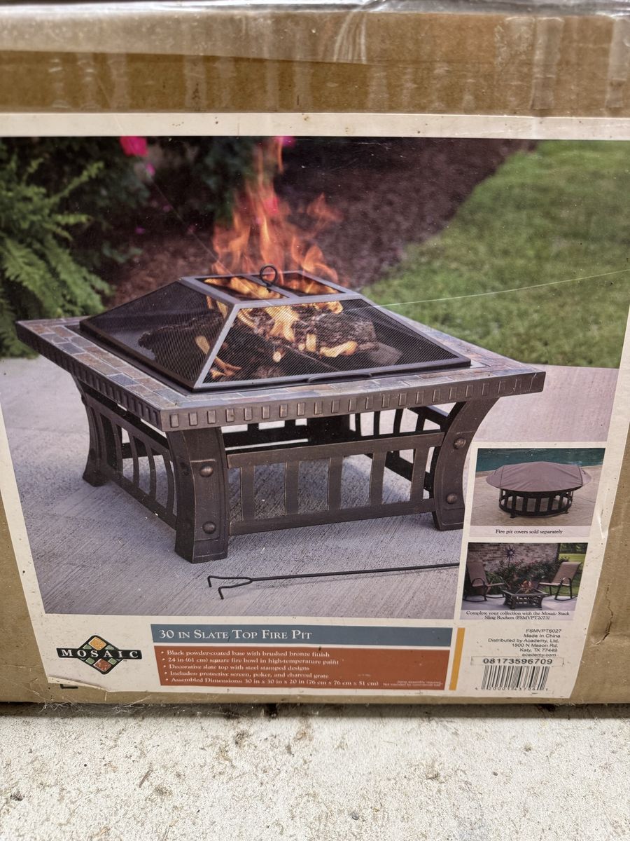 Mosaic 30 in. Slate Top Fire Pit with Cover (New in Box)