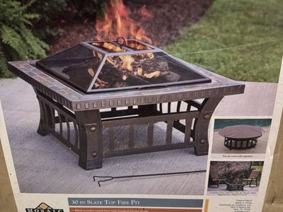 Mosaic 30 in. Slate Top Fire Pit with Cover (New in Box)
