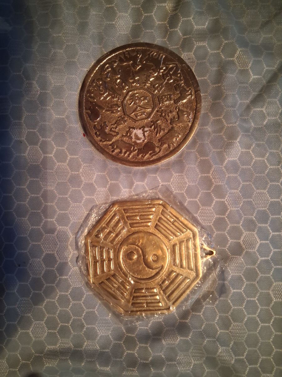 Chinese Zodiac and Bagua Feng Shui Brass Tokens/Medallions Set